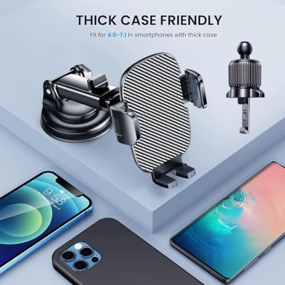 Phone Mount for Car Phone Holder [Military-Grade Suction & Stable Clip] Car Phone Holder Mount Windshield Dashboard Air Vent Universal Automobile Mount Fit Shower & Wall Mounts iPhone