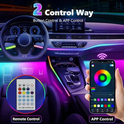 Dreamcolor Acrylic Interior Car LED Strip Light with APP Remote Control, RGB 4 in 1 with 116 inches Fiber Optic Strip Lights for Car, Dynamic Chasing Music Sync Neon Car Ambient Lighting Kits