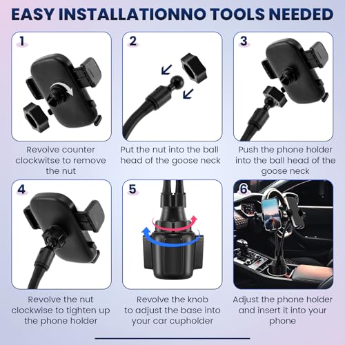 DaisyInner Dual Phone Holder for Car 360° Rotatable Car Mount Long Flexible Neck Adjustable Double Holder Universal Size Fits for Most 2 Phones 2.6"-4.3" Phone (Cradle)