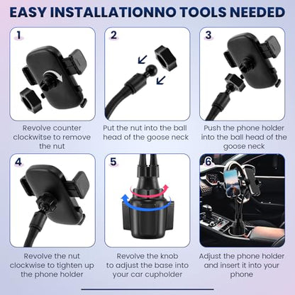 DaisyInner Dual Phone Holder for Car 360° Rotatable Car Mount Long Flexible Neck Adjustable Double Holder Universal Size Fits for Most 2 Phones 2.6"-4.3" Phone (Cradle)