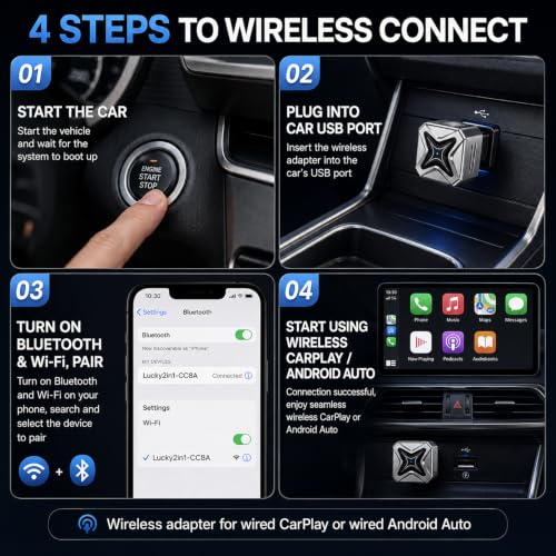 Wireless Carplay Adapter for Android and Apple Auto Bluetooth Car Play 2026 Inalámbrico for iPhone USB C Devices Accessories Mini Portable Smart 2 in 1 Link Upgraded Pro Vehicle Kit