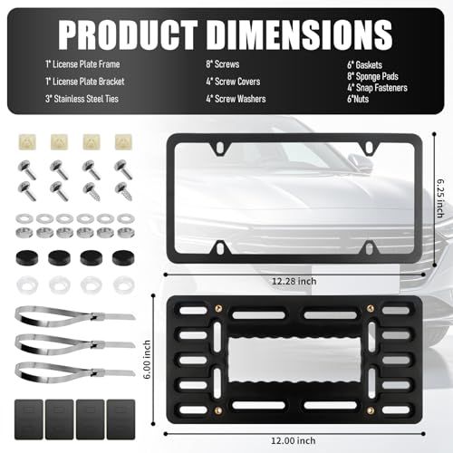 Front License Plate Bracket Kit,No Drill License Plate Mount with Screws Cable Ties,Licenses Plates Bracket Front Bumper Kit Car Accessories for U.S. Standard Cars Trucks SUVs