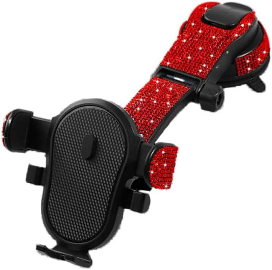 Bling Car Phone Mount, Dashboard&Windshield Universal Car Mount Phon e Holder,Cell Phone Navigation Holder with Suction Cup Base and Telescopic Arm, Red - color: Red