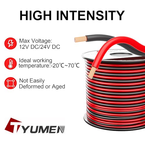 TYUMEN 18 Gauge Wire 100FT, 18/2 AWG Red Black Hookup Electrical Wire LED Strips Extension Cord 12V/24V DC Cable, 18AWG 2 Conductors Flexible Wire for LED Ribbon Lamp Tape Lighting - size: 100 Feet
