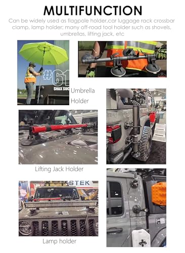 Update Suction Cup Pole Stand Universal Car Aluminum Alloy Flag Pole Bracket Black for Vehicle Off-Road ATV UTV Jeep Wrangler & House Outdoor