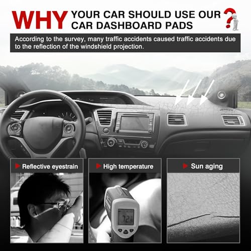 Autorder Dashboard Cover Mat for Honda Civic 2012-2015 Accessories Dash Cover Upgrade Velvet Dash Mat Sunshade Glare UV Rays Protector - size: Black 12-15 Civic