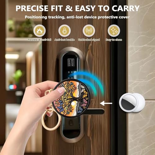 Butterfly Tree Of Life Leather Keychain Case Holder,GPS Tacker With Keychain Ring,Access Card Scratch-Resistant,Finders Accessories For Pets, Luggage, Wallet, Backpacks - color: Butterfly Tree of Life
