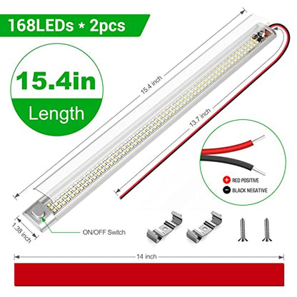 CT CAPETRONIX 12v LED Interior Light Bar, 168LEDs 1700LM 10W, DC 12 Volt led Strip Lights with ON/Off Switch, for Enclosed Cargo Trailer, Car RV Van Truck Lorry Camper Boat Caravan Motorhome (2Pcs) - size: 168LEDs-2PCS