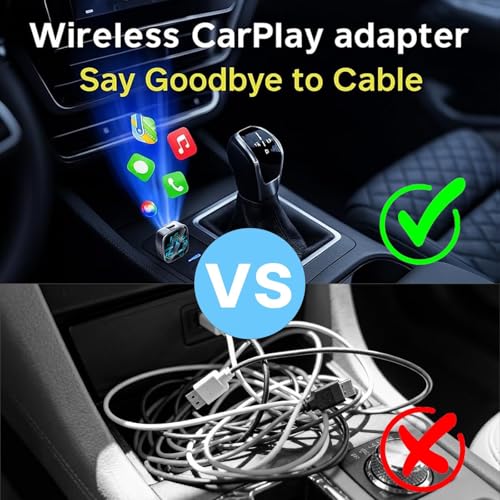 Wireless CarPlay Adapter 3 in 1, Convert Wired CarPlay to Wireless, Support Android Auto, AirPlay Screen Mirroring, Plug and Play for Cars with Factory Wired CarPlay