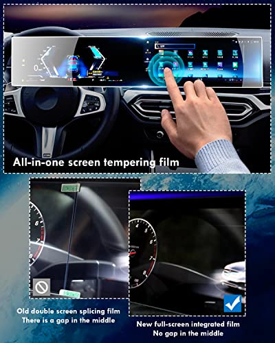 Tempered Glass Screen Protector Film Compatible With BMW 3/4/5/7 Series G60 G30 G20 G22 X3 X5 X6 X7 iX i3 i4 i7 M3 M4 14.9"+12.3" Screen, Digital Instrument Cluster Screen GPS Touch Screen (Not for X1 iX1)