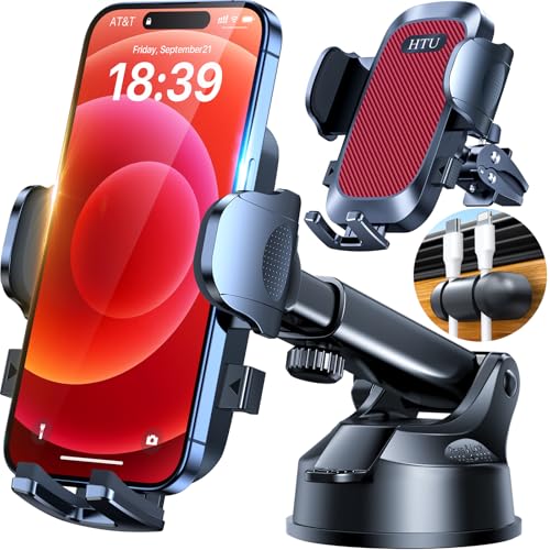 HTU Car Phone Holder【2026 Upgraded 100+LBS Suction & Safety Cert】 Cell Phone Car Mount for Truck Heavy Duty Phone Holder for Dashboard/Windshield/Vent for iPhone 17 16 Pro Max, Red - color: Red