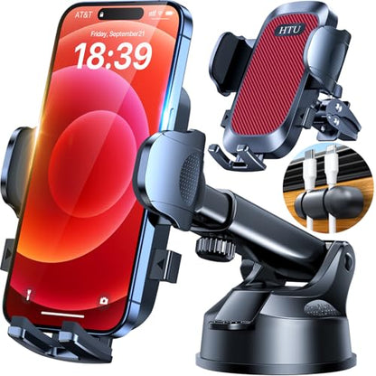 HTU Car Phone Holder【2026 Upgraded 100+LBS Suction & Safety Cert】 Cell Phone Car Mount for Truck Heavy Duty Phone Holder for Dashboard/Windshield/Vent for iPhone 17 16 Pro Max, Red - color: Red