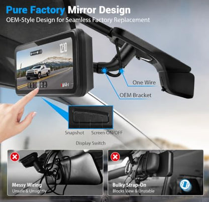 OEM Rear View Mirror Camera: 11" 2K Mirror Dash Cam with Detached Front Rearview Zoom, Auto Brightness Display with Night Vision, Parking Monitor, Built-in GPS, 64GB Card for Trucks SUVs Vans RVs
