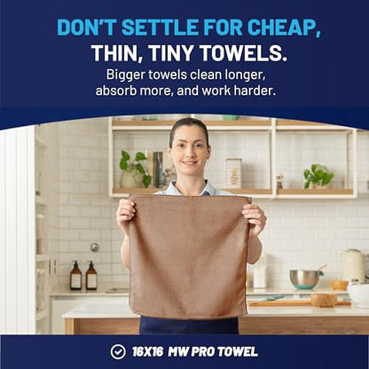 MW Pro Microfiber Cleaning Cloth | Tan | 12 Pack | 16” x 16” | All Purpose Microfiber Towels - Clean, Dust, Polish, Scrub, Absorbent - color: Tan
