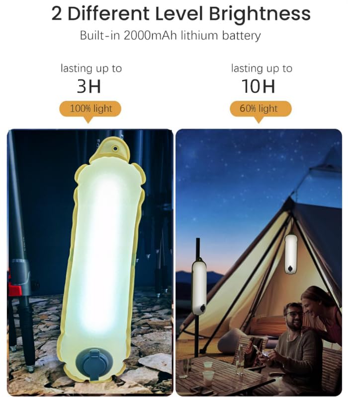 Inflatable Camping Lantern 11.8" Magnetic Hanging LED Tube Light IP66 Waterproof Foldable TPU Tent Light with USB-C Rechargeable for Outdoor Hiking Travelling Emergency Hurricane (White Light)