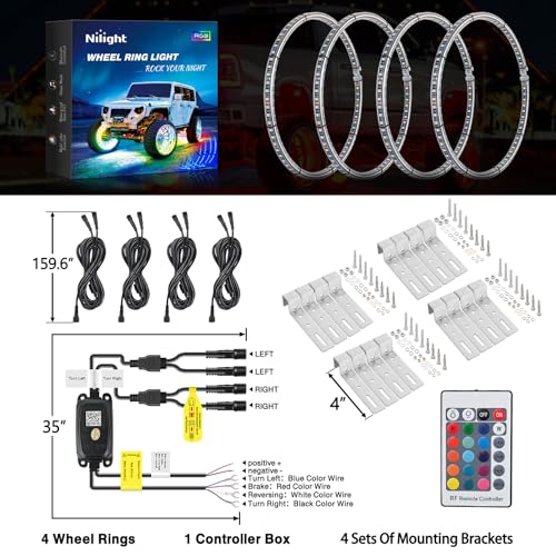 Nilight 4PCS 17.5inch Double Row LED Wheel Ring Light RGB with APP & Remote - color: RGB-Double Row, size: 17.5inch