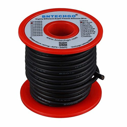 BNTECHGO 14 Gauge Silicone Wire Black 40ft Stranded Tinned Copper Wire - color: Black, size: silicone wire 40ft