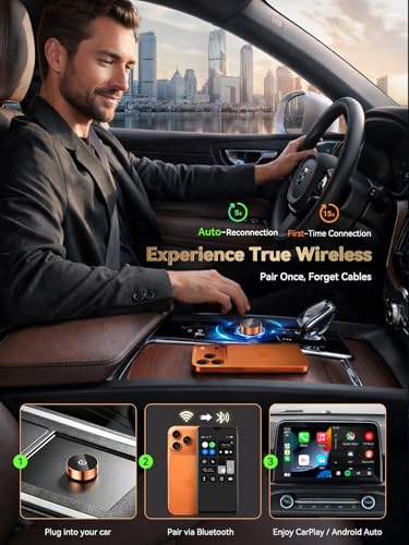 2026 Wireless CarPlay Adapter & Android Auto Wireless Adapter – 2-in-1 Plug & Play Mini Dongle for USB-A/USB-C, Fast Auto Reconnect, Low-Latency Dual-Band WiFi, Aluminum Heat Dissipation - color: Matte Orange