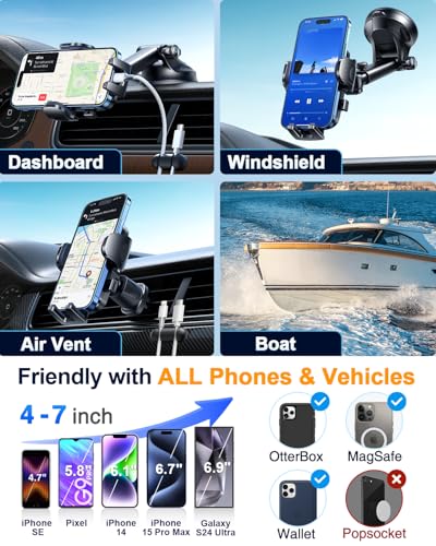 YRU True Military-Grade 360°Rotation Suction 2026 Ultimate Car Phone Holder - color: Gloss Black