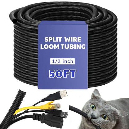 Kanayu 1/2''-50 Ft Split Wire Loom Tubing, Black Flame Retardant - color: Black, size: 1/2''-50 Ft