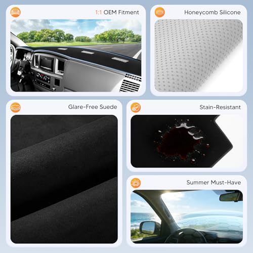 CARTIST Dash Cover for 2006-2008 Dodge Ram 1500 2500 3500,2009 Ram 2500 3500 4500 5500,2010 Ram 4500 5500 Without Cutout Dashboard Cover for Dodge Ram Accessories Non-Slip - color: 5)06-08 Dodge Ram(Black)
