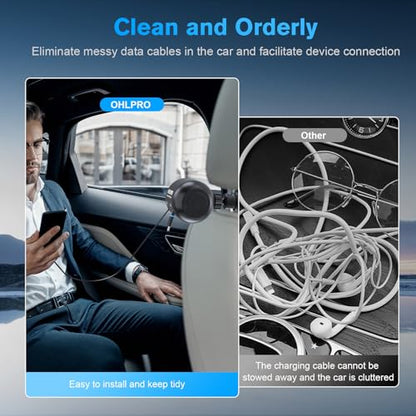OHLPRO 2 in 1 Backseat Car Charging Station Box, 45W Fast Charge Multi Retractable Car Charger for Uber Chargers for Passengers, for iPhone/Samsung and Tablets - Headrest Bars Car