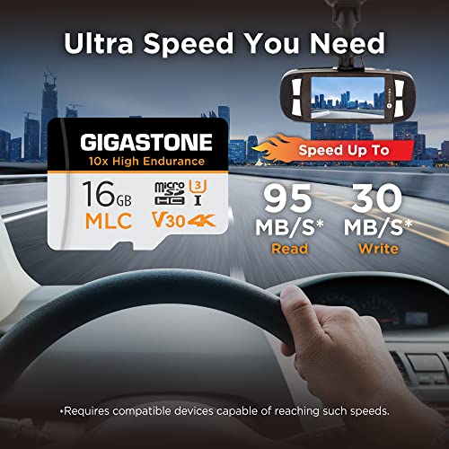 [10x High Endurance] GIGASTONE Industrial 16GB MLC Micro SD Card, 4K Video Recording, Security Cam, Dash Cam, Surveillance Compatible 95MB/s, U3 C10, with Adapter [5-Yrs Free Data Recovery] - color: 16GB High Endurance 1-Pack