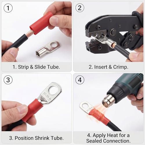 10PCS 6 Gauge Wire Connectors with Heat Shrink Tubing, Battery Terminal Ends, Tinned Copper Ring Terminals for 6 AWG - for Automotive, RV, Solar & Outdoor Power Equipment(SC16-6) - size: SC16-6