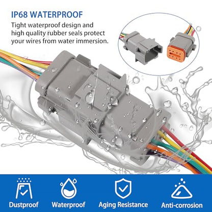 2Set Deutsch DT 8 Pin Waterproof Connector Kit DT Automotive Electrical Connector 8 Way Male Female Plug Wiring Harness with 16 AWG Cable Wire for Car Truck Boats - color: 2Sets 8Pin