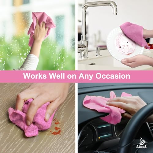 LIVOS Microfiber Cleaning Cloth Roll - 80 Pack, Reusable Paper Towels Pink Tear Away, Microfiber Towels for Cars, Super Absorbent Lint Free Cleaning Rags for House, Kitchen, Window-11.5"x11.5" - color: Pink