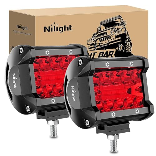 Nilight 4 inch LED Light Pod Red Triple Row 2PCS 60W Flood Spot Combo Driving Fog Lights Fishing Hunting Emergency Safety Signal Deck Trailer Lighting for UTV Pick-up Van Boat Tractor - color: Red Led Pods