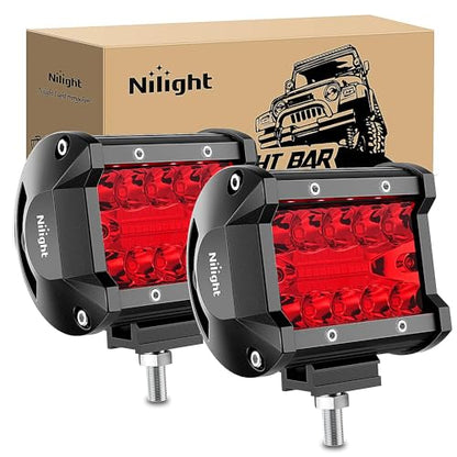 Nilight 4 inch LED Light Pod Red Triple Row 2PCS 60W Flood Spot Combo Driving Fog Lights Fishing Hunting Emergency Safety Signal Deck Trailer Lighting for UTV Pick-up Van Boat Tractor - color: Red Led Pods