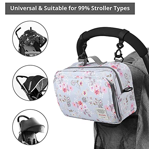 GOGOSO Baby Stroller Organizer Bag with Insulated Pocket, Universal Fit Most Strollers, Space for Diapers, Wipes & Toys, Flowers - color: flower