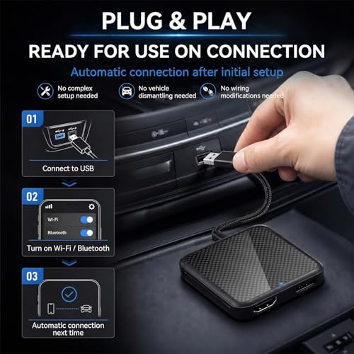 Car TV Adapter with HDMI Input, Wireless CarPlay and Android Auto Dongle for Fire TV Stick, Plug and Play 2K Multimedia Streaming Converter for Factory Wired CarPlay Cars