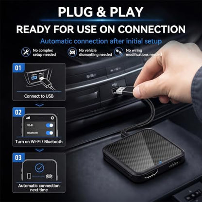 Car TV Adapter with HDMI Input, Wireless CarPlay and Android Auto Dongle for Fire TV Stick, Plug and Play 2K Multimedia Streaming Converter for Factory Wired CarPlay Cars