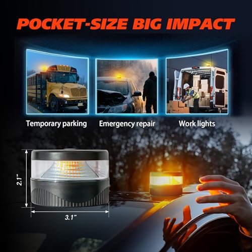 Magnetic Beacon Light, USB-C Rechargeable Wireless Strobe Lights for Truck, 32 LED Amber Battery Operated Flashing Warning Emergency Safety Light for Vehicle Plow Snow Small Portable Roadside