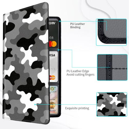 Car Registration & Insurance Card Holder Wallet, Camouflage Pattern Vehicle Document Folio for Glove Box, Auto License & ID Storage Case, Slim Multi-Slot Car Paper Organizer - color: Black White Gray Camouflage