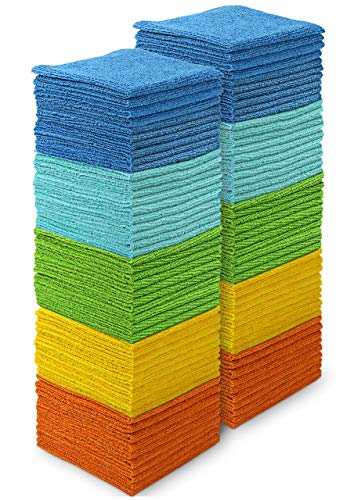 AIDEA Microfiber Cleaning Cloth 100PK, Soft Absorbent Rags, Microfiber Towels for Cars, Kitchen Towels, Dusting Cloth for Home, Window, Cleaning Supplies,12"×12" - color: Blue/Yellow