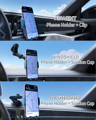 Wireless Car Charger Mount with Air Vent Clip & Suction Base, 15W Fast Auto-Clamping Charging Phone Holder for iPhone 17/16/15/14, Samsung S24/S23, etc.(Blue) - color: suction cup version-Blue