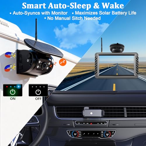 X5 Magnetic Solar Wireless Backup Camera with 5" HD Monitor, 1-Min Zero-Install for RV Truck Trailer, 320ft Signal Range, 15000mAh Battery & 5W Solar Panel Back Up Camera - size: 5" Monitor w/ Cam
