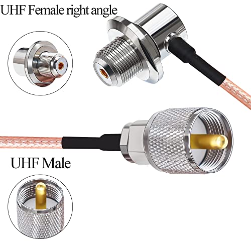 TUOLNK RG316 UHF PL259 Coax Cable, UHF Male to Right Angle SO239 Female Extension Cable, PL259 SO239 Female Elbow Coaxial Cable 16.4 ft (5M) for CB Radio, Ham Radio