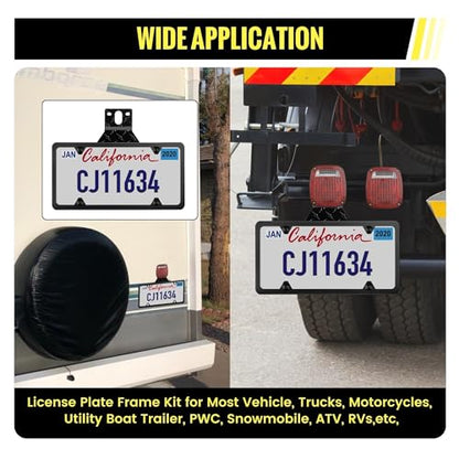 Oyviny Trailer License Plate Bracket Holder Frame Kit for Boat ATV UTV RVs Trucks Utility Trailer, Universal Stainless Steel Car Tag Frame Trailer Light Bracket with Mounting Hardwares