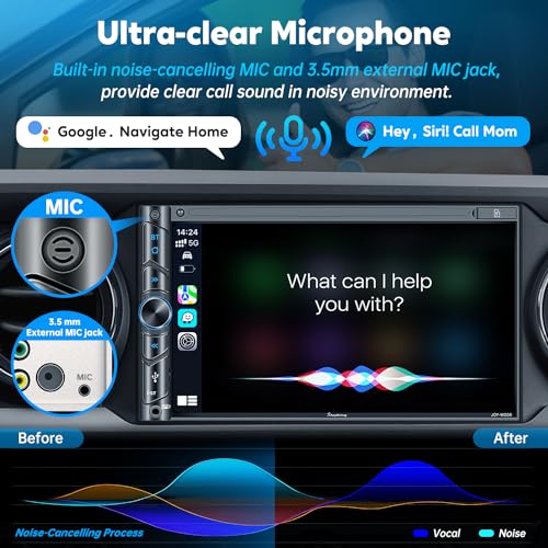 Upgrade Wireless Double Din Car Stereo with Carplay, Android Auto, Bluetooth, 4-Channel RCA, High Power, 2 Subwoofer Ports, 7" HD Capacitive Touchscreen Car Radio, Backup Camera, Audio Receiver - color: Black Wireless Car Stereo