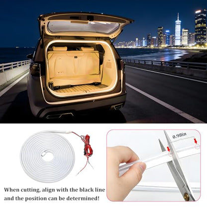 Car Trunk LED Strip Lights, 4M Dynamic Flowing Vehicle Trunk Ambient Strip Light, Flexible Waterproof Auto Neon Lighting Accessories, Universal for SUV Truck Motorcycle (Warm White) - color: Warm White