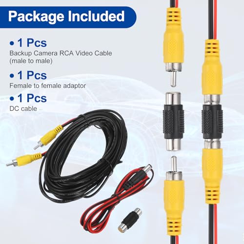 MECCANIXITY Backup Camera RCA Video Cable, 12m/39.4ft RCA Car Rear Reverse Camera Video Extension Cable & Detection Wire for Truck Bus SUV, Male to Male, with Female to Female Coupler, DC Wire - size: 12m/39.4ft
