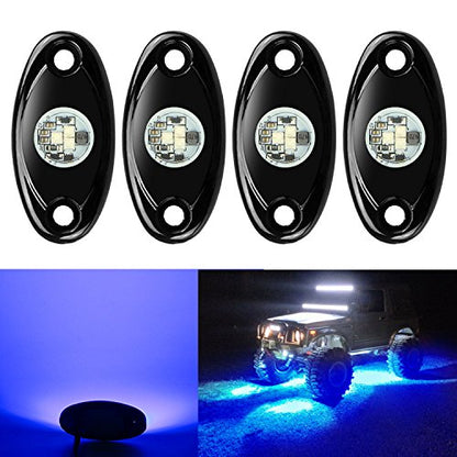 4 Pods LED Rock Lights, Ampper Waterproof LED Neon Underglow Light for Car Truck ATV UTV SUV Offroad Boat Underbody Glow Trail Rig Lamp (Blue) - color: Blue, size: 4 Pods