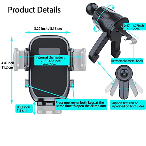 YouOKLight Phone Holder car Vent, car Cell Phone Holder for iPhone, car Vent Phone Mount, Car Phone Holder, 2023 Upgraded Metal Hook Universal, Car Phone Mount fit for Smart Phone.