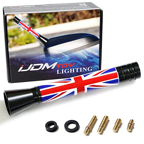 iJDMTOY 3-Inch Red Union Jack UK Flag Theme Short Antenna Compatible with MINI Cooper (All Models) & More Other Cars - color: Red/Blue Union Jack