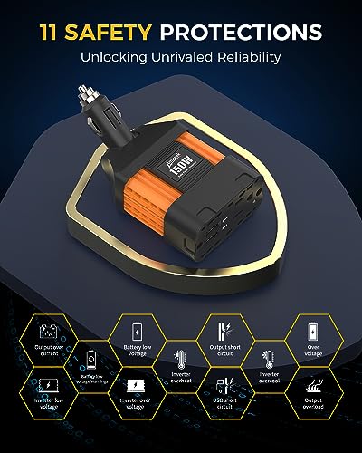 Ampeak 150W Car Power Inverter, 12V DC to 120V AC Adapter - color: 150W Car Inverter