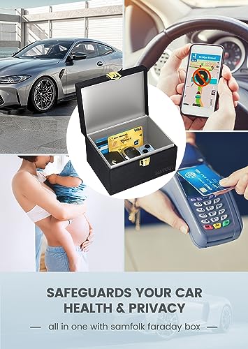 Samfolk Faraday Box with Faraday Bags for Car Keys, Car Key Signal Blocking Box, Keyless Entry Car Key Safe Protector Car Alarm Anti-Theft Shielding Cage - size: Medium